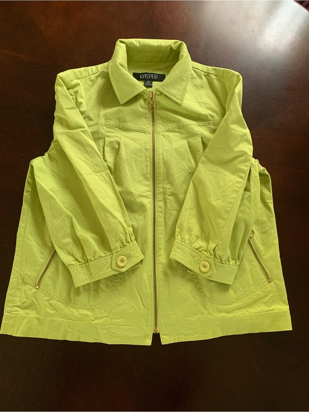 KASPER lime green lightweight blazer or jacket with zipper closure size 10